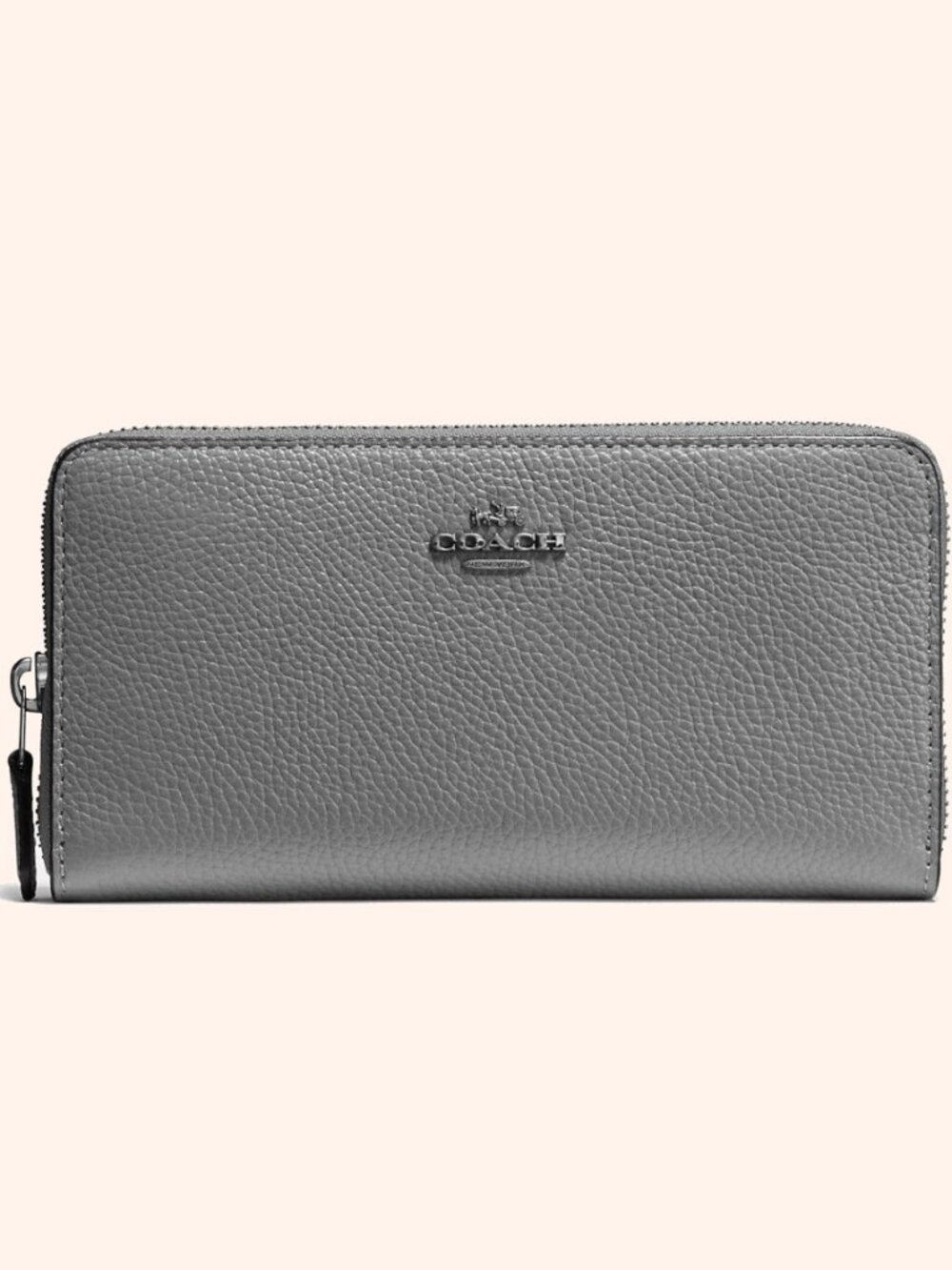 Coach Pewter Gray Pebble Leather Accordion Zip Wallet Gunmetal Hardware NWOT